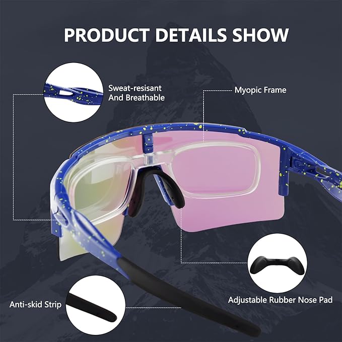 OULAIQI Cycling Sunglasses Polarized Sunglasses for Cycling Men Women with 1 Lens or 3 Interchangeable Lens Baseball Glasses