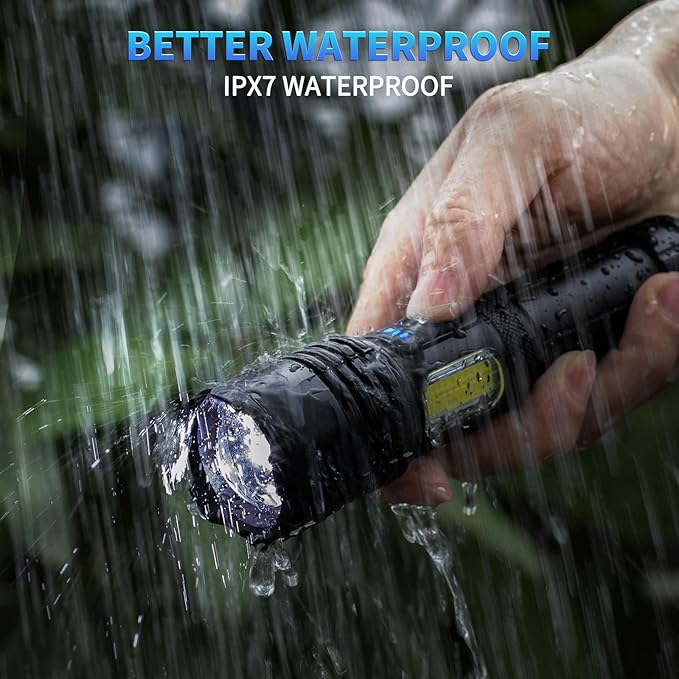 Rechargeable Flashlights High Lumens, 9000 LM Super Bright Flashlight with 7 Modes, Adjustable Powerful Flash Light with COB Light, Waterproof Handheld Flashlight for Home Camping Hunting