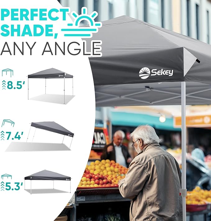 Sekey 10x10 Pop Up Canopy with One Push Setup-Easy Up Canopy with 99% UV Blocking - Instant Outdoor Sun Shade for Events, Parties, Camping- Commercial Gazebo with Weight Bags,Wind Proof&Waterproof