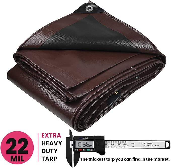 PROTARP Extreme Heavy Duty 22 Mil Tarp Cover, Waterproof, UV Resistant, Rip and Tear Proof, Poly Tarpaulin with Reinforced Edges for Roof, Camping, Patio, Pool, Boat. (Brown/Black 24′ X 30′)
