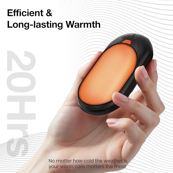 AI Hand Warmers Rechargeable 2 Pack, AI Smart Chips Electric Hand Warmers, 20Hrs Long Safe Heat, Portable Pocket Heater, Gifts for Christmas, Outdoor, Golf, Hunting, Camping Accessories -Black