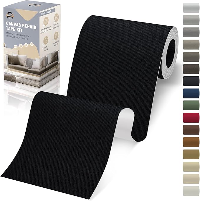 OAZ 4 x 79 inch Canvas Repair Patches Canvas Fabric Patch Self-Adhesive Fabric Repair Tape Waterproof Outdoor Gear Patch Kit for Boat Cover Awning Sofa Chair Couch Tent Bag (Black)