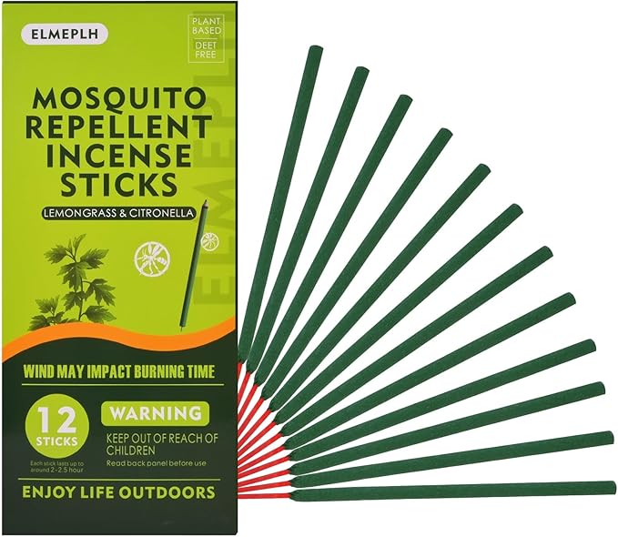 Mosquito Repellent Incense Sticks Outdoor Patio 12 PCS - DEET Free - Lemongrass Oil - Natural Citronella Incense Sticks for Camping, Patio, Hiking,etc