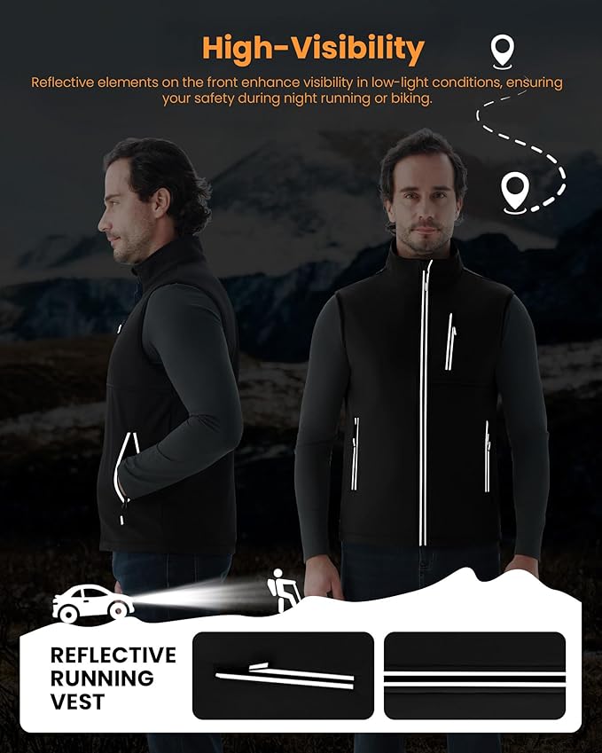 WULFUL Men's Windproof Lightweight Golf Vest Outerwear with Pockets, Softshell Sleeveless Jacket for Travel Hiking Running