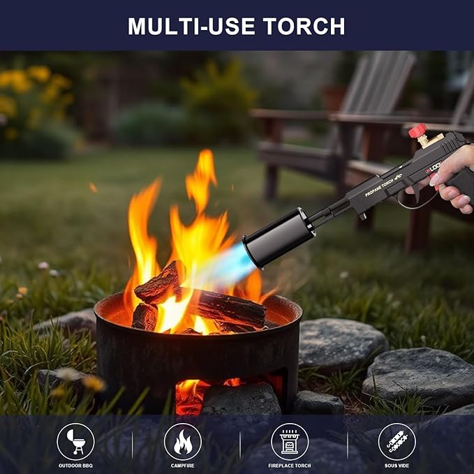 TONYFUL Powerful Propane Torch Grill Gun, Sous Vide, Adjustable Flamethrower Fire Gun with Safety Lock, Charcoal Torch Campfire Starter, Cooking Torch for Searing Steak & BBQ(Tank Not Included)