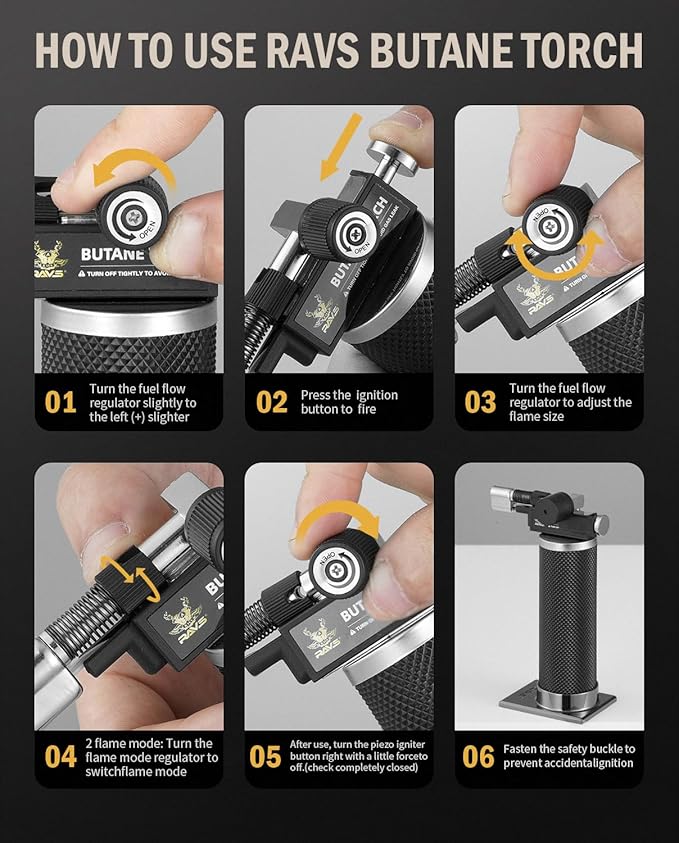 RAVS Butane Torch Lighter, DUAL Flame Mode Kitchen Torch, Refillable Cooking Torch Gun, Creme Brulee Torch Lighter, Blow Torch for Cooking, Welding, Mini Torch Soldering Torch, Butane is Not Included