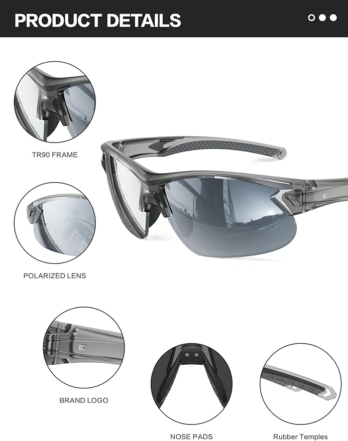 BIRCEN Polarized Sport Sunglasses for Men: UV Protection Fishing Shades for Golf Baseball Driving Motorcycle BC3065