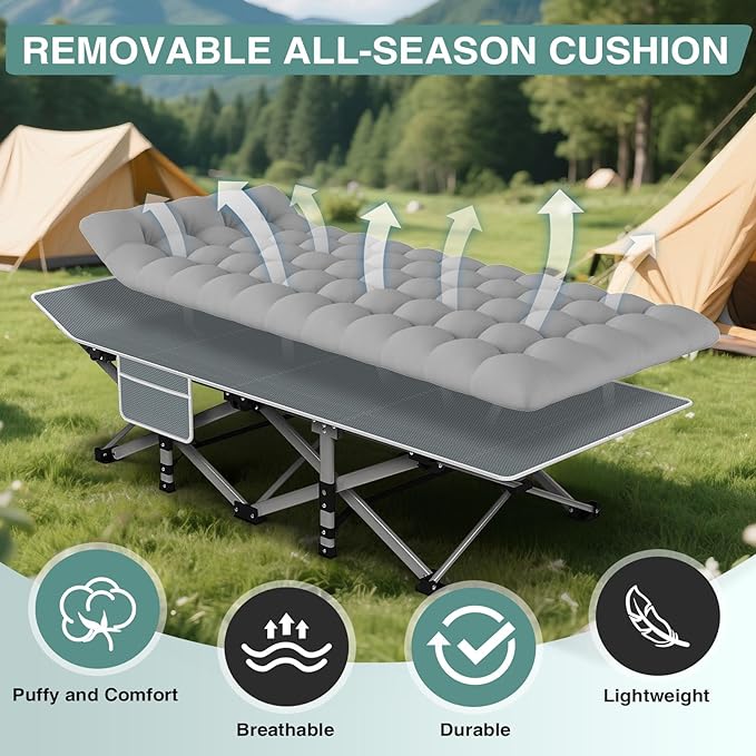 ZENPETIO 28In Folding Camping Cot for Adult, Portable Sleeping Cot with Mattress, Outdoor Heavy Duty Cot Bed for Camp with Carry Bag for Home, Office, Camp, Travel, Vacation(Max Loading 500lbs)