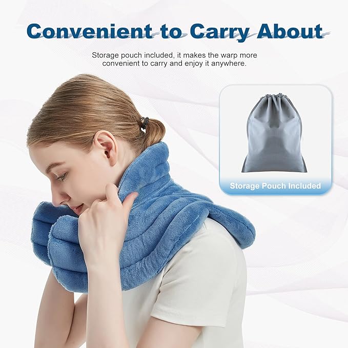 Neck Heating Pad Microwavable for Shoulders, Warmer Wrap Microwave Heating Pad for Neck and Shoulders for Pain Relief (Light Blue)