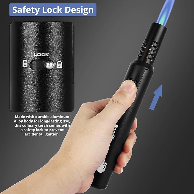 Sondiko Butane Torch Lighter 2 Pack, Refillable Butane Lighter, Kitchen Torch Blow Torch with Safety Lock & Adjustable Flame Culinary Cooking Torch for Food(Black, Silver)