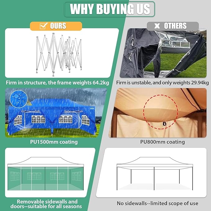 COBIZI 13x26 Pop Up Canopy with Sidewalls Heavy Duty Canopy Party Tent for Parties, Outdoor Wedding Large Event Tent Wind Waterproof UPF 50+ Ez Up in Garden Lawn with Roller Bag, Blue