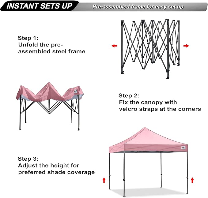 ABCCANOPY Patio Pop Up Canopy Tent 10x10 Commercial-Series (Pink)