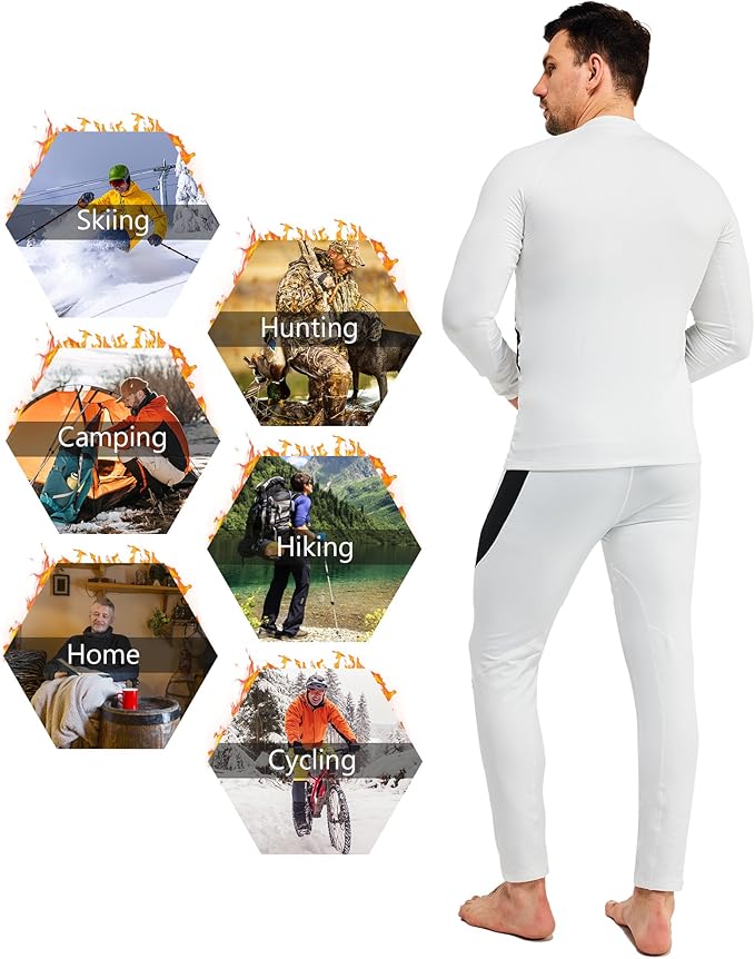 romision 2 Pack Thermal Underwear for Men Long Johns Fleece Lined Hunting Gear Bottom Top Set Base Layer Cold Weather XS-4XL
