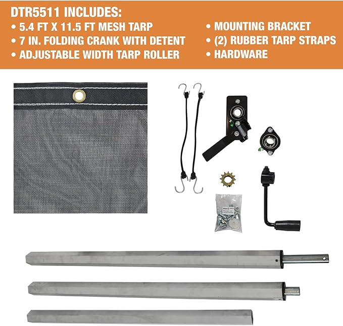 Buyers Products DumperDogg DTR5511 Manual Dump Tarp Kit with 5-1/3 Ft. X 11-1/2 Ft. Mesh Tarp