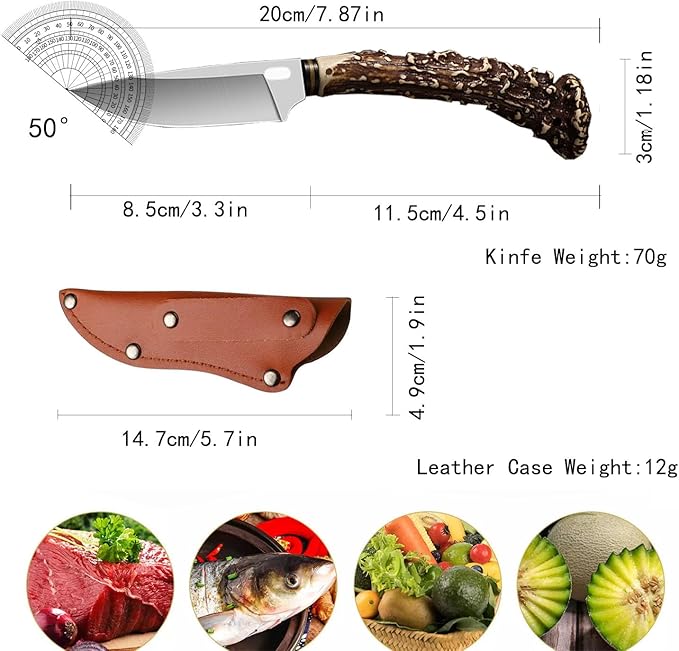 Plys Fixed blade knife, survival knife, Hunting Knife With Leather Sheath, Camping Outdoor Sharp Blade BBQ Knives,Gifts for Men