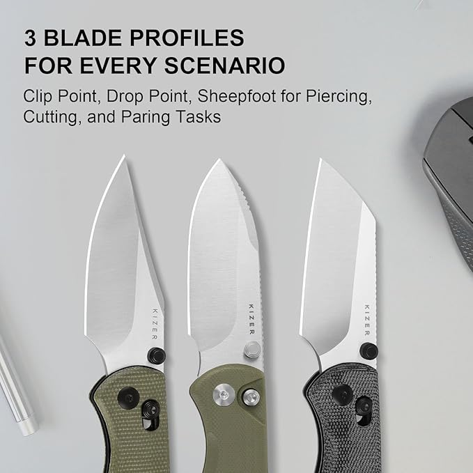 Kizer Drop Bear 2 Pocket Knife, 2.85" Nitro-V Clip Point Blade Folding Knife with Green Micarta Handle, Clutch Lock EDC Knives with Jimping on Spine for Men Women V3619.2KC1
