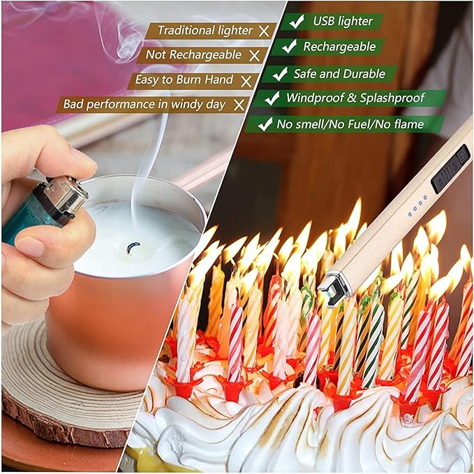 2 Pack Electric Candle Lighter, Christmas Stocking Stuffers Gifts for Women Mom Men Wife Sister, USB Arc Rechargeable Windproof Long Lighter for Candle BBQ Housewarming Birthday Gifts Idals