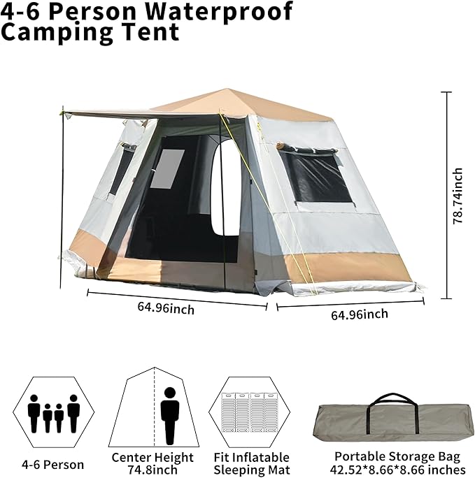 3-5 Person Waterproof Camping Tent,Large Family Cabin Tents for Outdoor Camping Hiking Backpacking Picnic