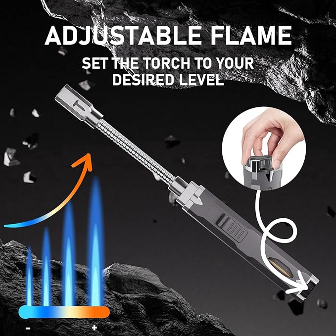 Torch Lighter, Long Flexible Neck Refillable Butane Lighter, Jet Flame Windproof Lighter with Visual Fuel Window for Kitchen Cooking, Baking, BBQ & Camping (Fuel Not Included)