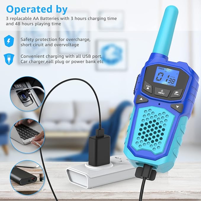 Walkie Talkies for 3 Pack, Rechargeable Long Distance Walkie Talkies, Suitable for Camping Hiking Birthday Gift Outdoor Toys for 3 4 5 6 7 8 9 10 Year Boys and Girls