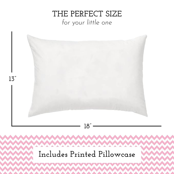 Little Sleepy Head Toddler Pillow with Pillowcase 13x18 - Kids Pillow for Sleeping - Better Neck Support Ergonomic Pillow and Toddler Pillowcase - Best Pillows for Kids (Chevron Pink)