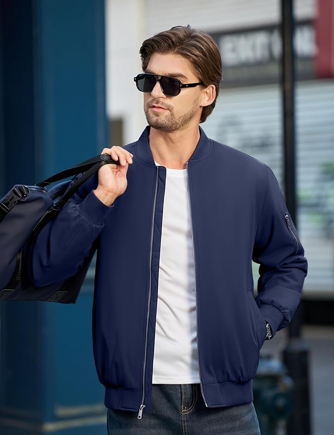 Cotrasen Mens Bomber Jacket Fall Winter Warm Windbreaker Casual Full Zip Padded Coats with Pockets