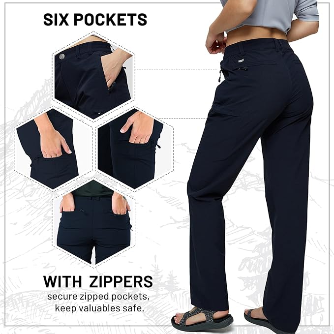 MIER Women's Quick Dry Cargo Pants Lightweight Tactical Hiking Pants with 6 Pockets, Stretchy and Water-Resistant
