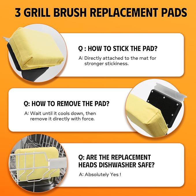 MEKER 3 PCS Grill Replacement Head, Yellow (NO Grill Brush)
