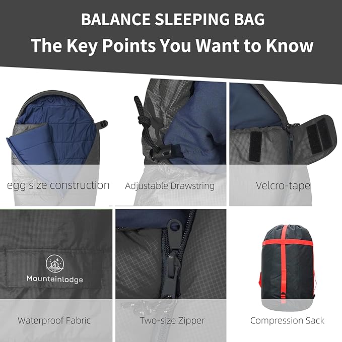 Balance Sleeping Bag for Adult,Cold&Warm Weather with Compression Sack and Water Resistant for Family Camping,Travel and Car Camping