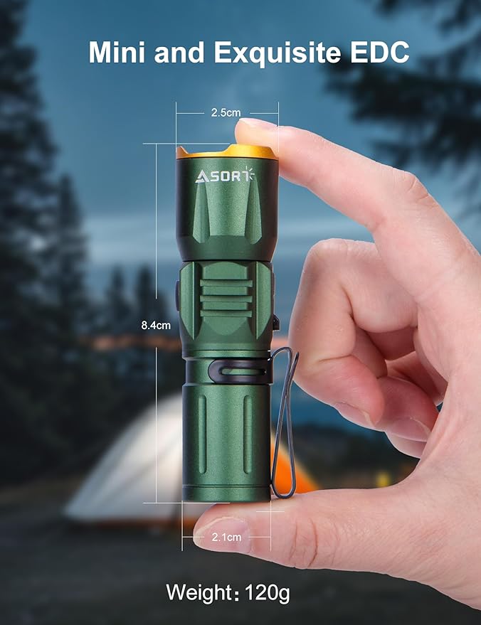 Mini Rechargeable LED Super Bright Flashlight,IP67 Waterproof Zoomable 2000 Lumens Tactical Flashlight with Magnets,4 Adjustable Light Source Modes for Camping,Hiking,Outdoor,Emergencies(Green)