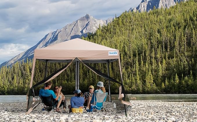 Quictent 9'x9’ Pop up Screened Canopy Tent with Mosquito Netting, Portable Easy up Outdoor Screen House Shelter Fully Sealed for Patio, Camping and Picnic, Includes Carry Bag (Tan)