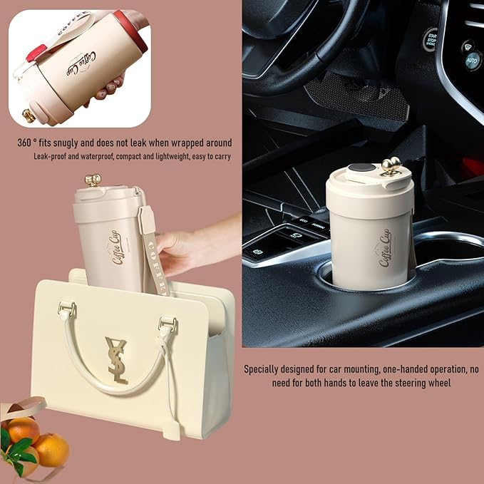 Coffee cup,Insulated Travel Coffee Mug Spill Proof Leak Proof Portable To Go Camping Stainless Steel Coffee Tumbler Reusable Coffee Cups with Lids Thermos for Hot and Cold Drink (Milky Gold)