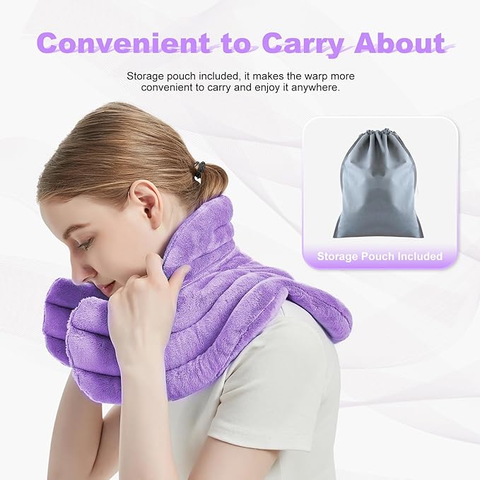 Neck Heating Pad Microwavable for Shoulders, Warmer Wrap Microwave Heating Pad for Neck and Shoulders for Pain Relief (Purple)