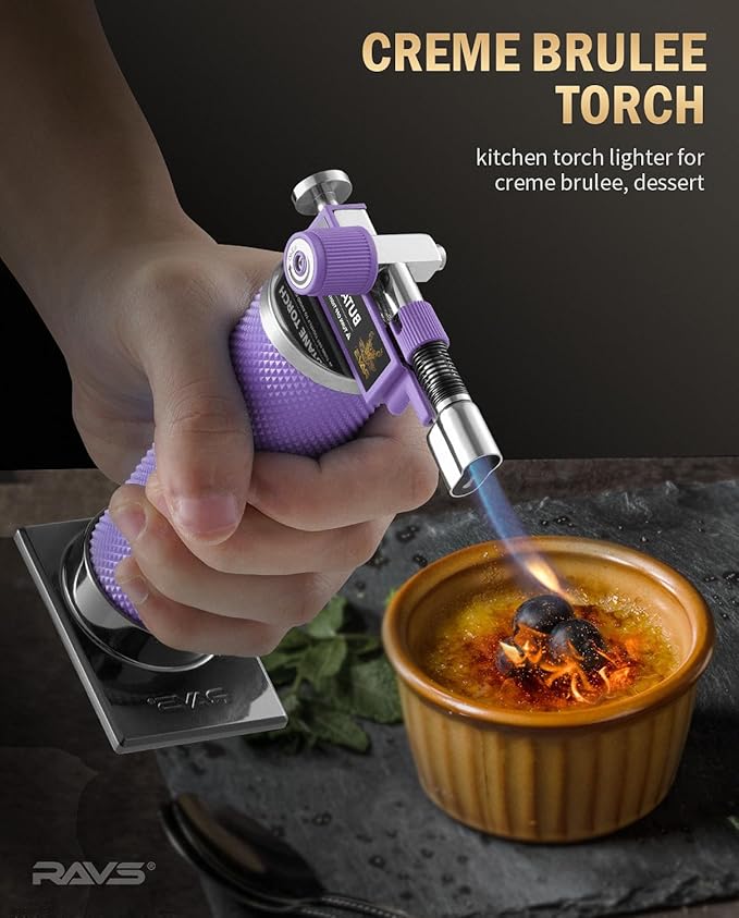 RAVS Butane Torch, 2 Flame Mode Soldering Torches, Kitchen Torch with Adjustable Flame, Industrial Soldering Torches for DIY, Brazing, Welding, Resin Art, Purple Mini Torch, Butane not Include