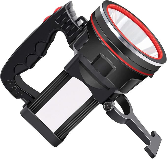 Flashlight Spotlight Rechargeable, High Lumens Handheld Spot Light, Super Bright Waterproof Spotlight with Stand for Outdoor Camping, Hiking, Fishing, Hunting, Boatting