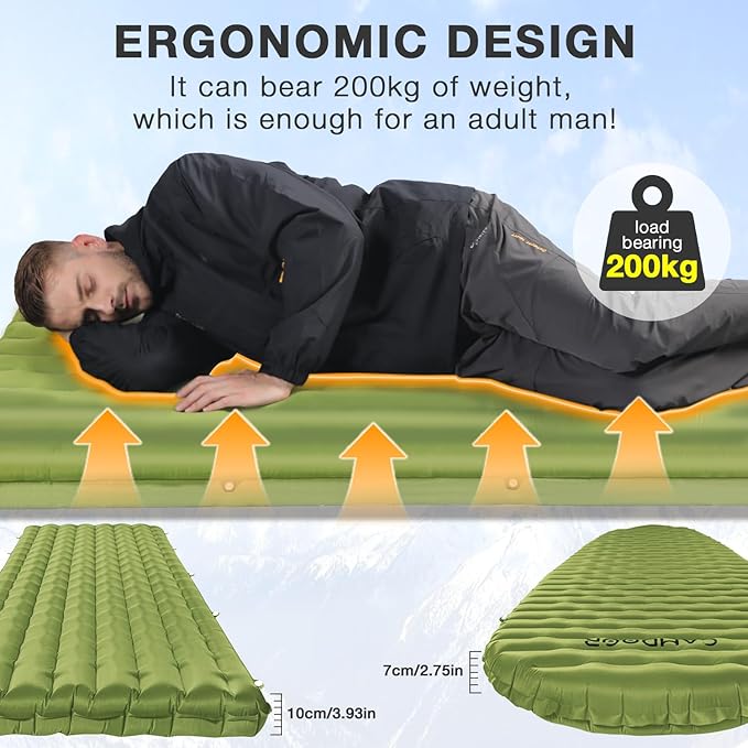 Insulated Sleeping Pads - Lightweight Sleeping Pad for Camping, 6.8 R-Value Upgraded Compact Camping Air Mattress for Backpacking, Hiking
