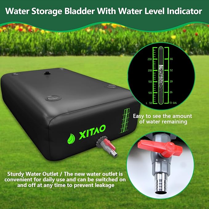 XITAO 63Gal Water Storage Bladder w/Water Level Indicator, Large Capacity Foldable Water Storage Containers, Portable Emergency Water Tank Water Bag for RVs, Fire Prevention, Irrigation