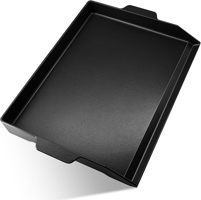 Hiorucet 23'' x 16'' Cast Iron Griddle for Gas Grills and Range Oven, Large Flat Top Universal BBQ Cooking Grill Griddle Pan Insert with Handles for Indoor/Outdoor, Camping, Tailgating, Parties.
