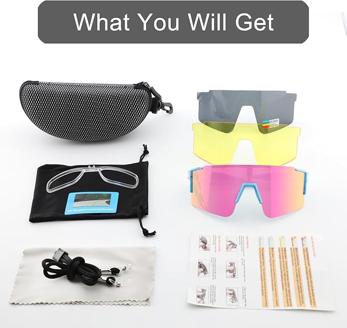 OULAIQI Cycling Sunglasses Polarized Sunglasses for Cycling Men Women with 1 Lens or 3 Interchangeable Lens Baseball Glasses