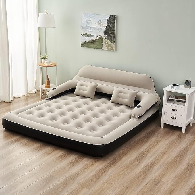 RAPTAVIS Queen Size Air Mattress Sofa Bed with Headboard and Pillow, Inflatable Bed for Outdoor Overnight