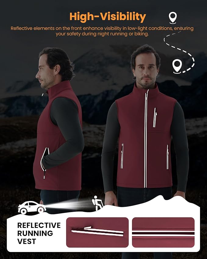 WULFUL Men's Windproof Lightweight Golf Vest Outerwear with Pockets, Softshell Sleeveless Jacket for Travel Hiking Running