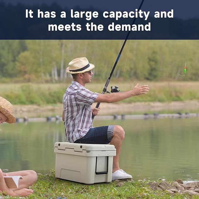 48 Quart Cooler with 72 Hours Ice Retention, Large Insulated Cooler with Built-in Bottle Opener & Drain Plug, Duty Outdoor Cooler for Camping, Beach, Picnic, Fishing, Barbecue