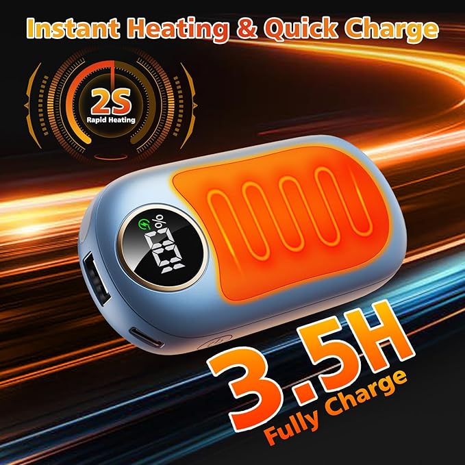 Hand Warmers Rechargeable 2 Pack, Dual Sided Electric Hand Warmer, 20Hrs Warmth, 8 Heating Mode, Portable Charging Pocket Heater for Men, Women, Raynauds, Camp, Hunting, Golf