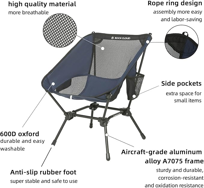 ROCK CLOUD Portable Camping Chair Ultralight Folding Chairs Outdoor for Camp Hiking Backpacking Lawn Beach Sports