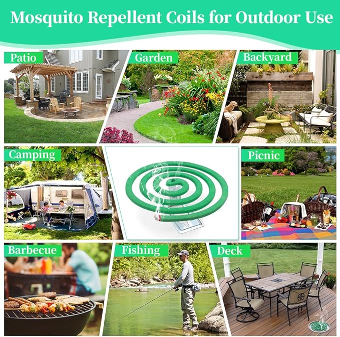16 Pack Natural Mosquito Coils with 1 Holder & 6 Stands, Long-Lasting Outdoor Mosquito Repellent for Patio, Camping, Yard, Garden, Backyard, 4-5 Hours Burn Time, Effective Citronella Mosquito Killer