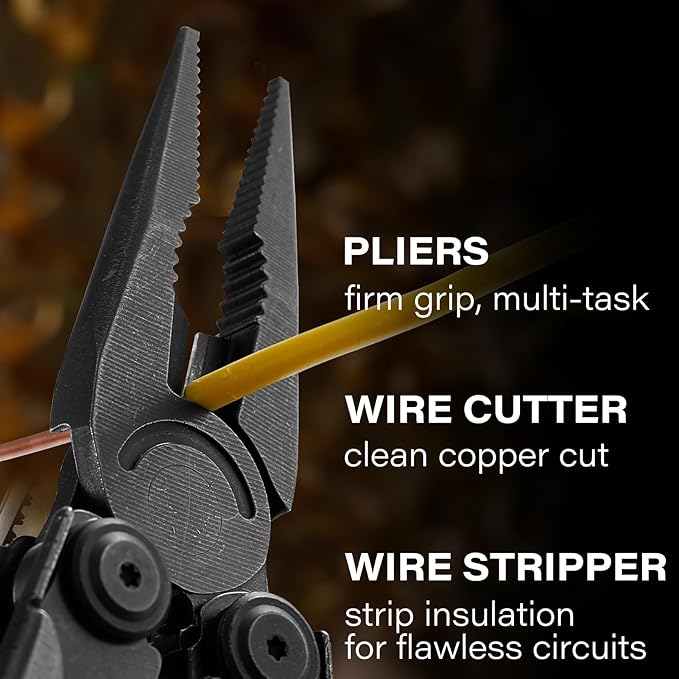 Multitool, 21-in-1 Multi Tool Pliers with Safety Locking and Spring-Action Scissors, Heavy-duty Stainless Steel Multi-tool Set with Nylon Sheath for Work, Home, Garden, DIY & Auto, Black