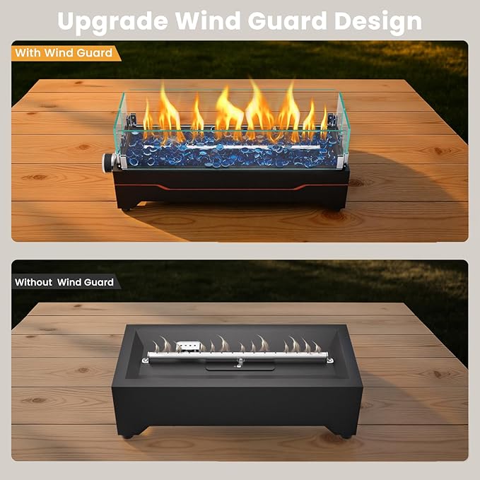 GRISUN Tabletop Fire Pit,20 Inch Propane Fire Pit Table,40000 BTU Table Top Firepit with Glass Wind Guard,Stainless Steel Burner,Fire Glass,Portable Propane fire Pit for Patio, Camping, Backyard & RV