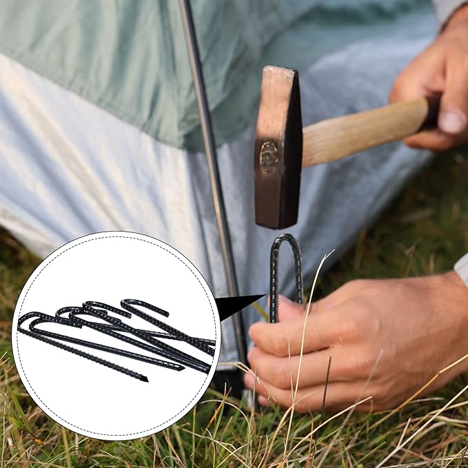 Sadnyy 36 Pcs 12 Inch Rebar Stakes Metal Chain Link Anchors for Ground Fence Garden Heavy Duty J Hook Black Steel Tent Post Stake with Chisel Point End Anchor Curved Plant Support for Trampoline