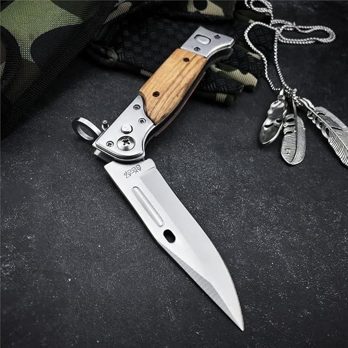 HUAAO 8.66 Inch Camping Knife Portable Folding Pocket Knife Speed Safe Assisted Opening Knives Outdoor Hunting Tactical EDC Survival Self Defense Tools AK47 Flipper Knives for Hiking,Gift for Men