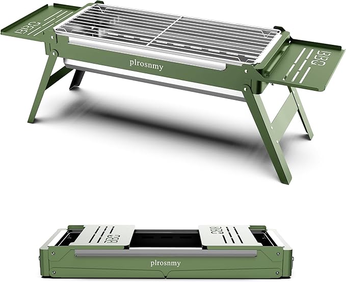Portable Charcoal Foldable Grill, Small Grills Indoor or Outdoor BBQ Cooking Stainless Steel Desktop Charcoal Grill for Travel,Camping, Gardens, Picnics, Beach Parties, Backyard Barbecue
